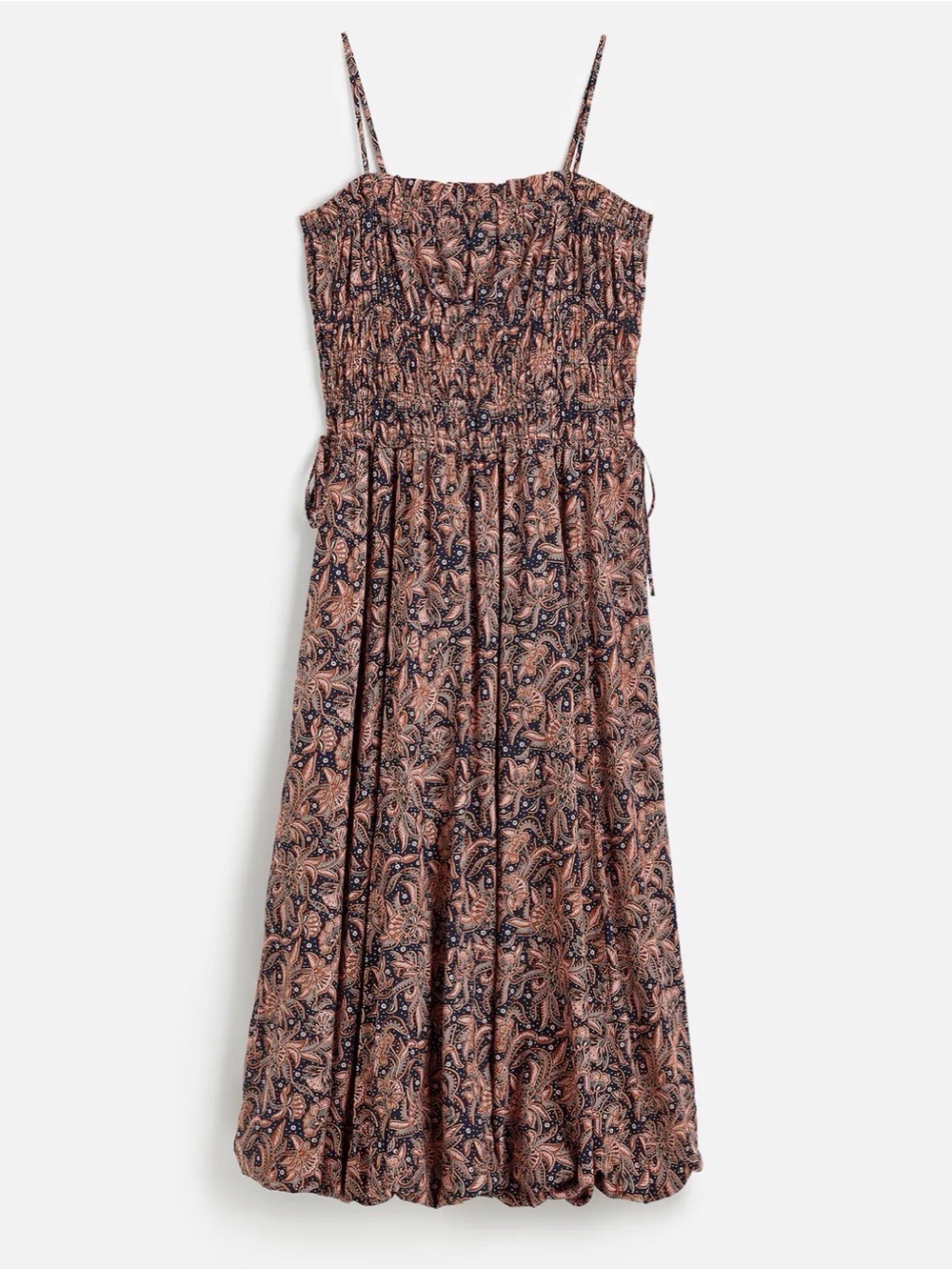 Madewell Smocked bubble hem Midi Dress in paisley/ berry/ brown - Picture 6 of 14